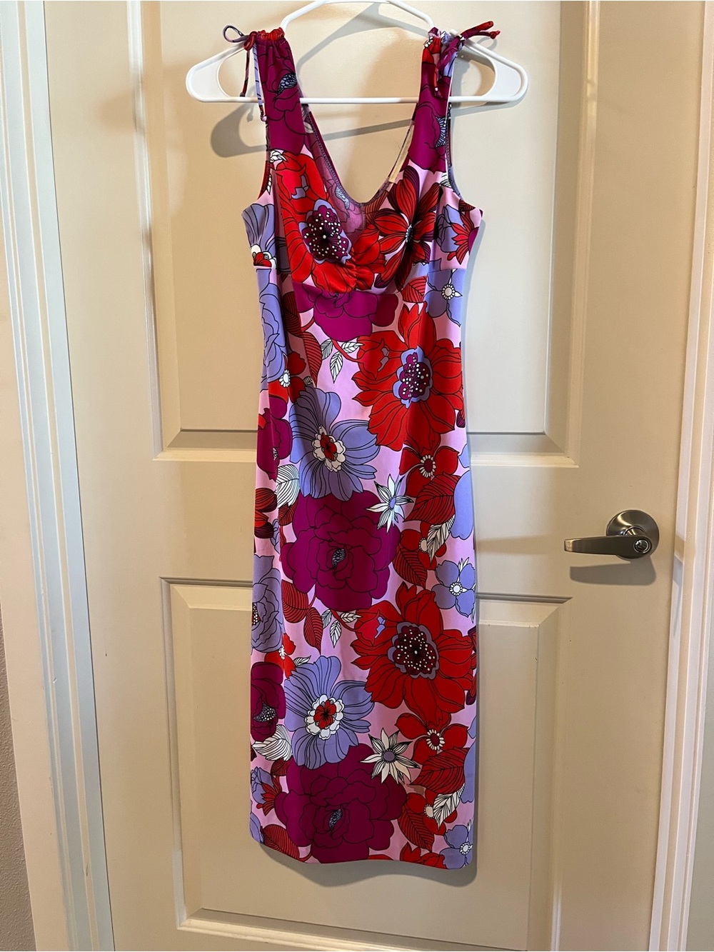 Vintage 90s Colorful Necessary Objects Red & Purple Floral Midi Dress
